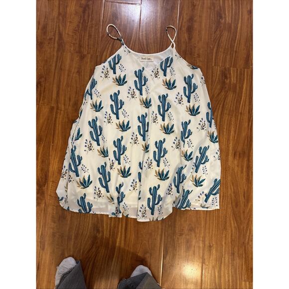 Peach Love California Womens White Sleeveless Cactus Print Swing Shift Dress‎ M - Picture 8 of 10